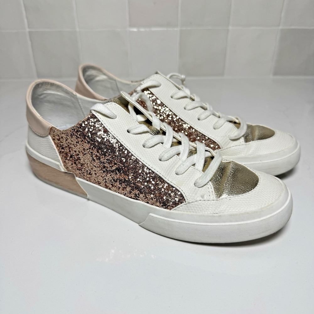 Dolce Vita Zina Fashion Sneakers Womens 8.5 Rose Gold Glitter Low Top Metallic